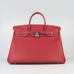 Hermes Birkin 40Cm Togo Leather Handbags Red Silver